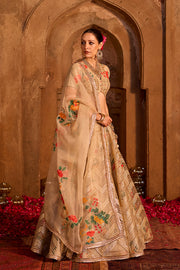 Iqra- Gold chanderi lehenga with hand embroidered blouse and organza dupatta (set of 3)