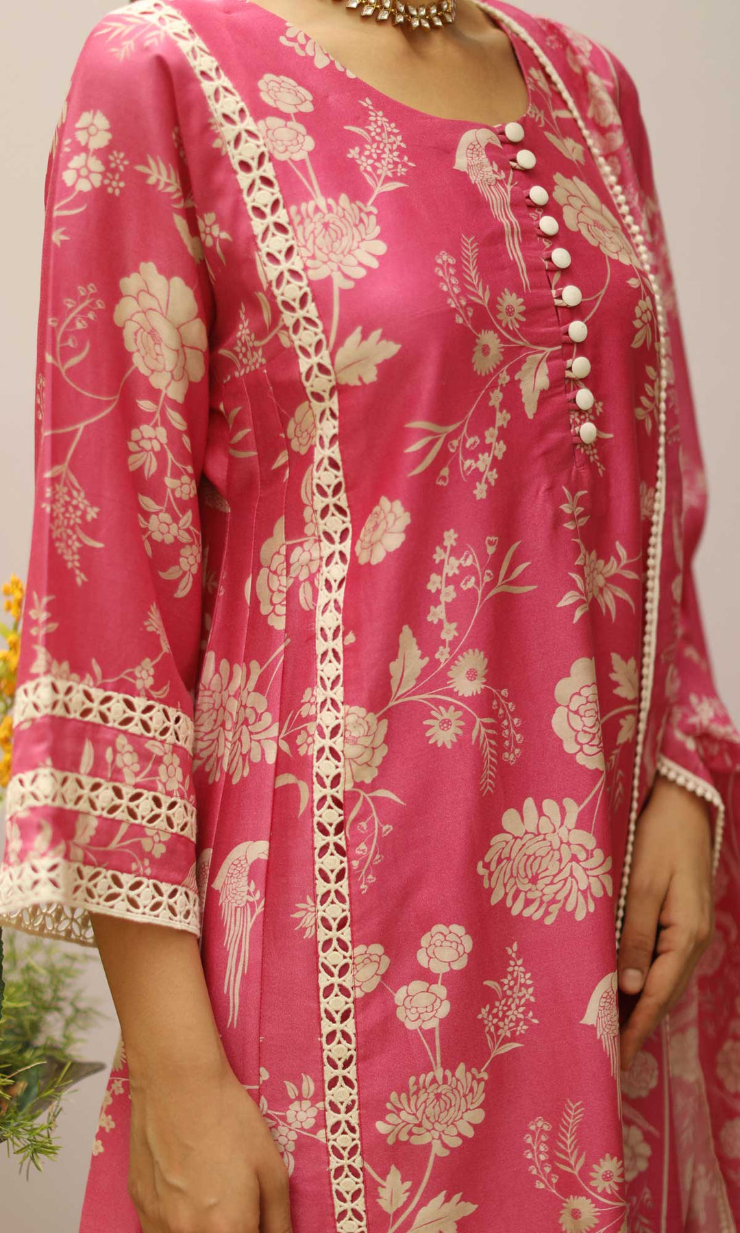 Delara Set- Mustard chanderi Digital kurta with block printed salwar and dupatta (set of 3)