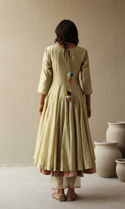 Rasbhari Set- Teal Blue chanderi double layered anarkali with hand embroidered pants and dupatta (set of 4)