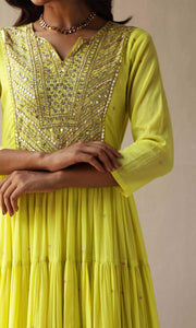 Maira Set- Mustard mulmul hand embroidered kurta with pants and dupatta (set of 3)