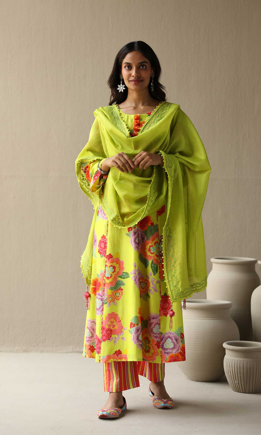 Nargis Set- Baby Blue chanderi hand embroidered kurta with pants and embroidered dupatta (Set of 3)
