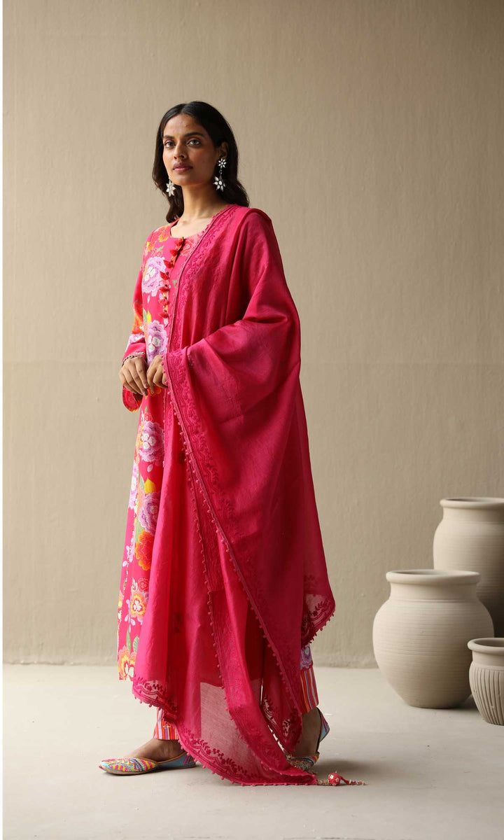 Nargis Set- Baby Blue chanderi hand embroidered kurta with pants and embroidered dupatta (Set of 3)