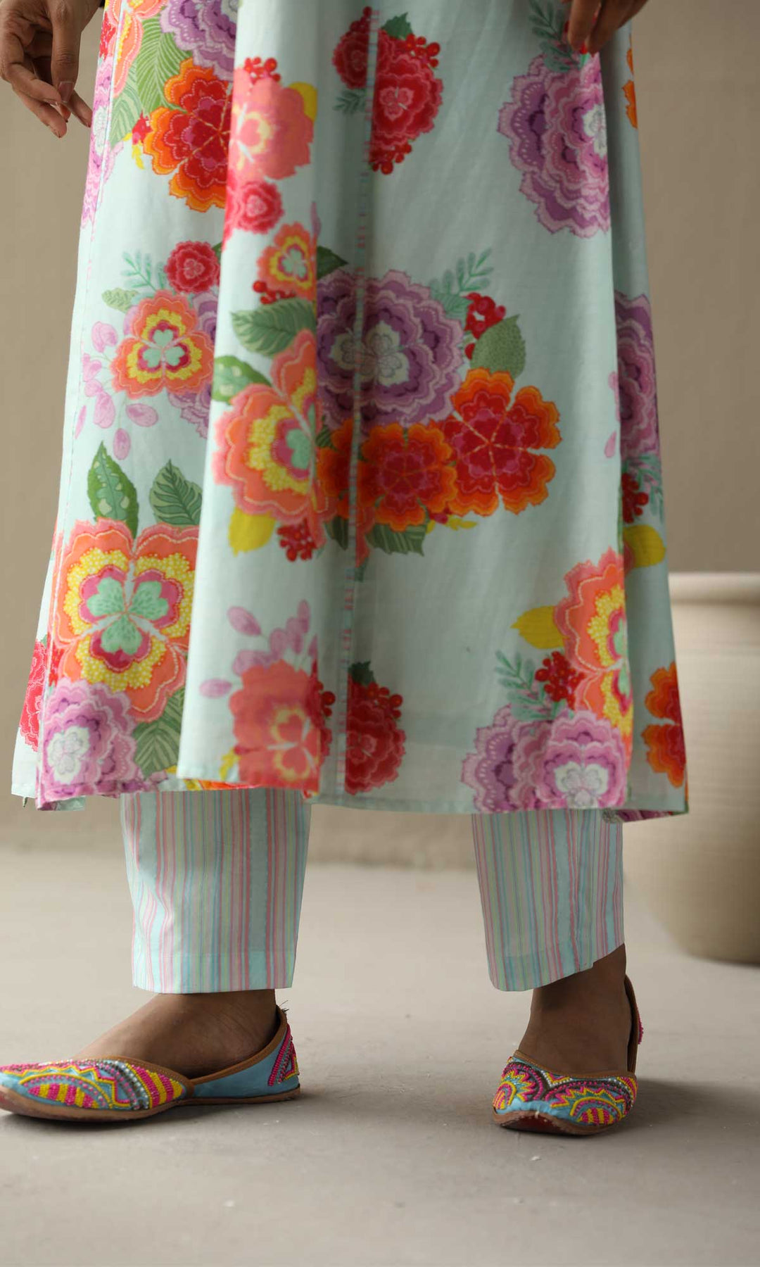 Nargis Set- Baby Blue chanderi hand embroidered kurta with pants and embroidered dupatta (Set of 3)