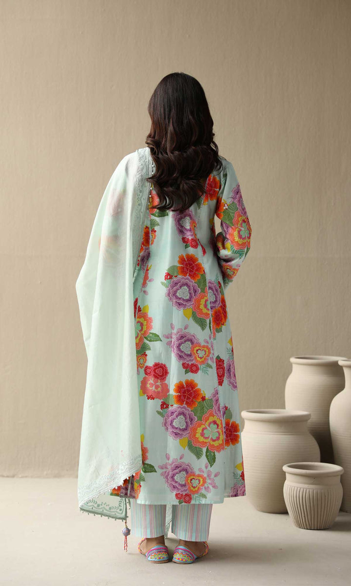 Nargis Set- Baby Blue chanderi hand embroidered kurta with pants and embroidered dupatta (Set of 3)