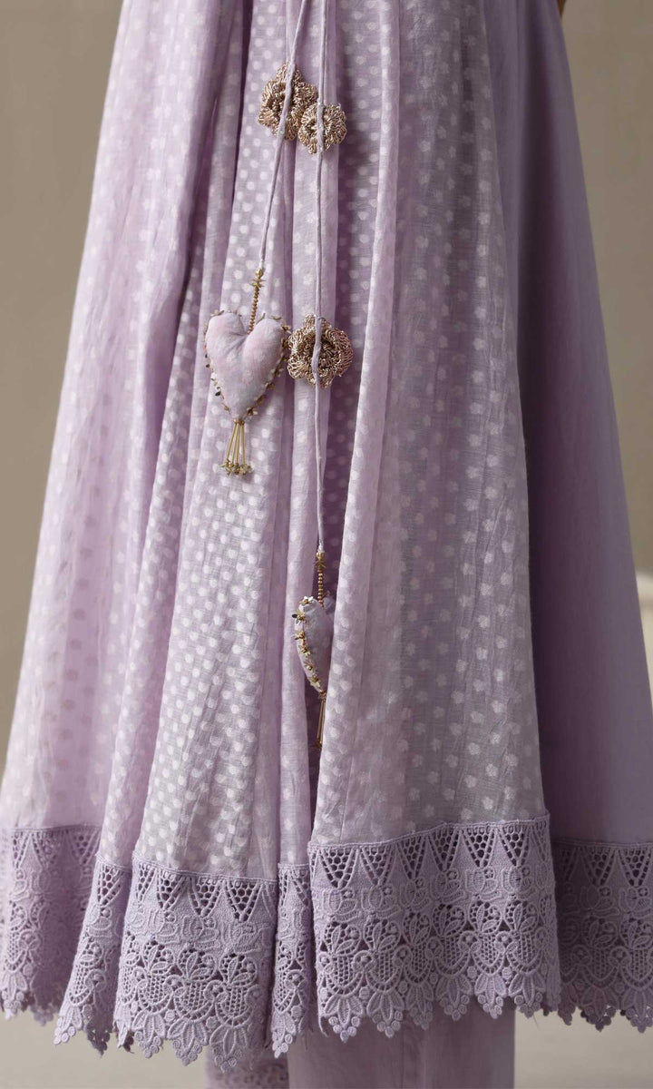 Aleyah Set- Lilac jamdani angrakha with pants and embroidered dupatta (Set of 3)