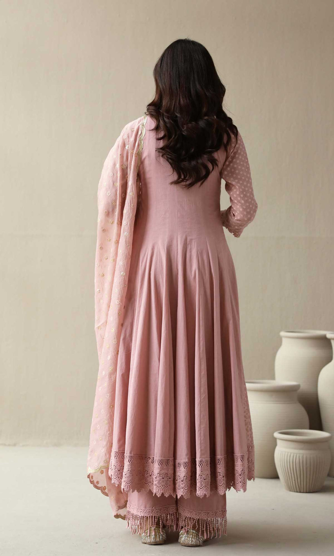 Aleyah Set- Lilac jamdani angrakha with pants and embroidered dupatta (Set of 3)