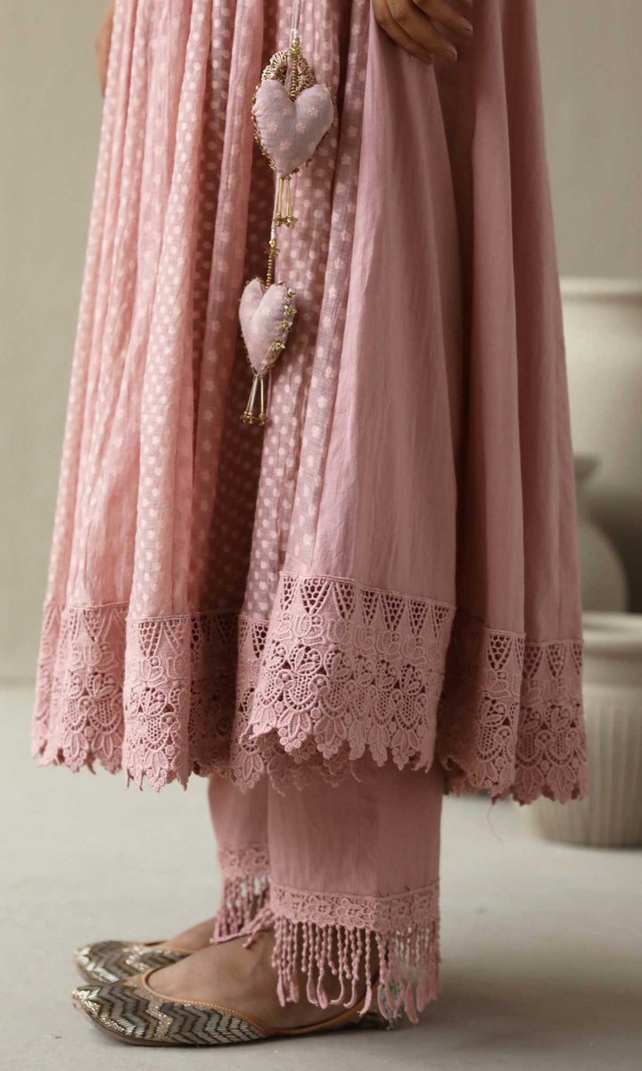 Aleyah Set- Lilac jamdani angrakha with pants and embroidered dupatta (Set of 3)