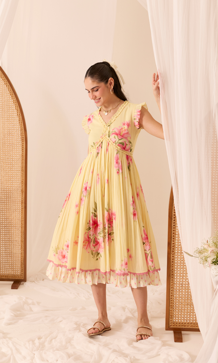 Paloma- Digitally printed Mulmul double layered dress