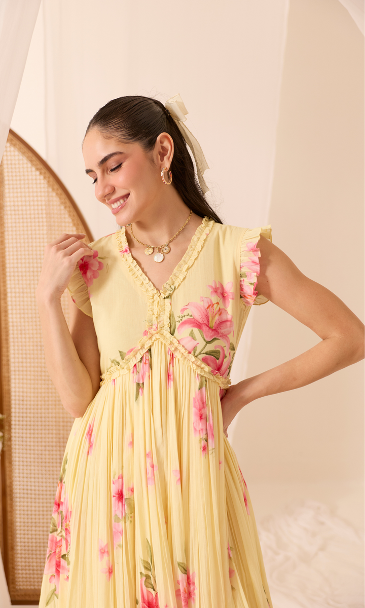 Paloma- Digitally printed Mulmul double layered dress