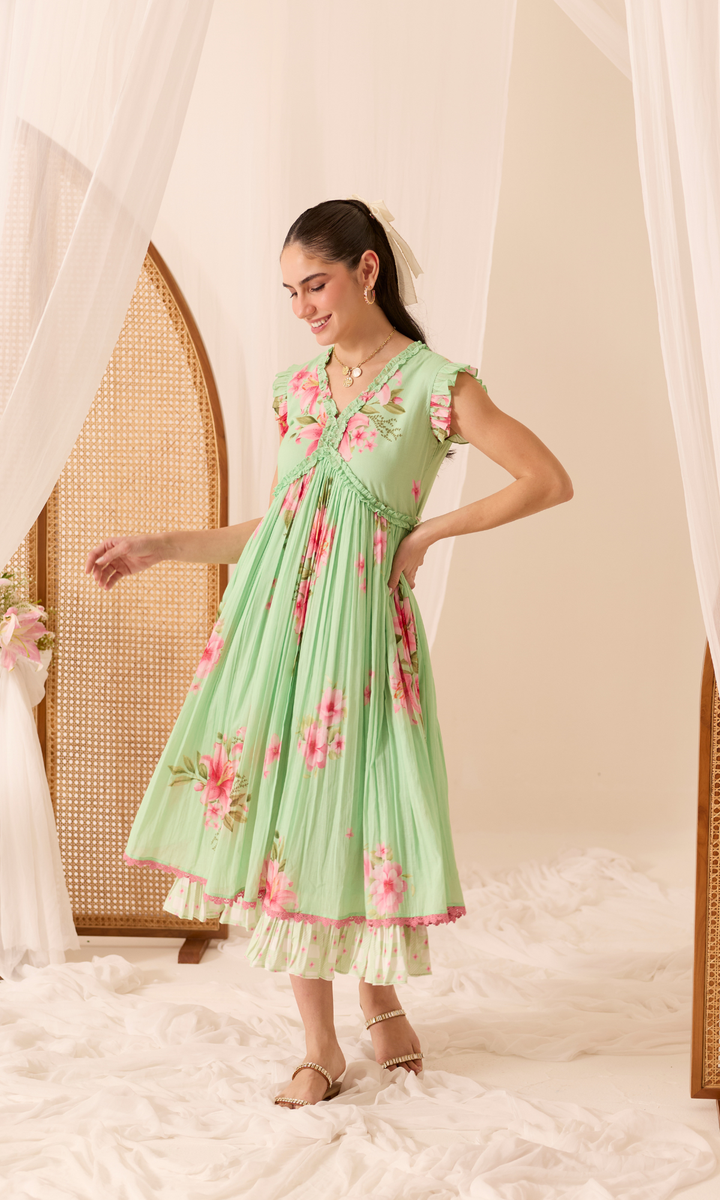 Paloma- Digitally printed Mulmul double layered dress