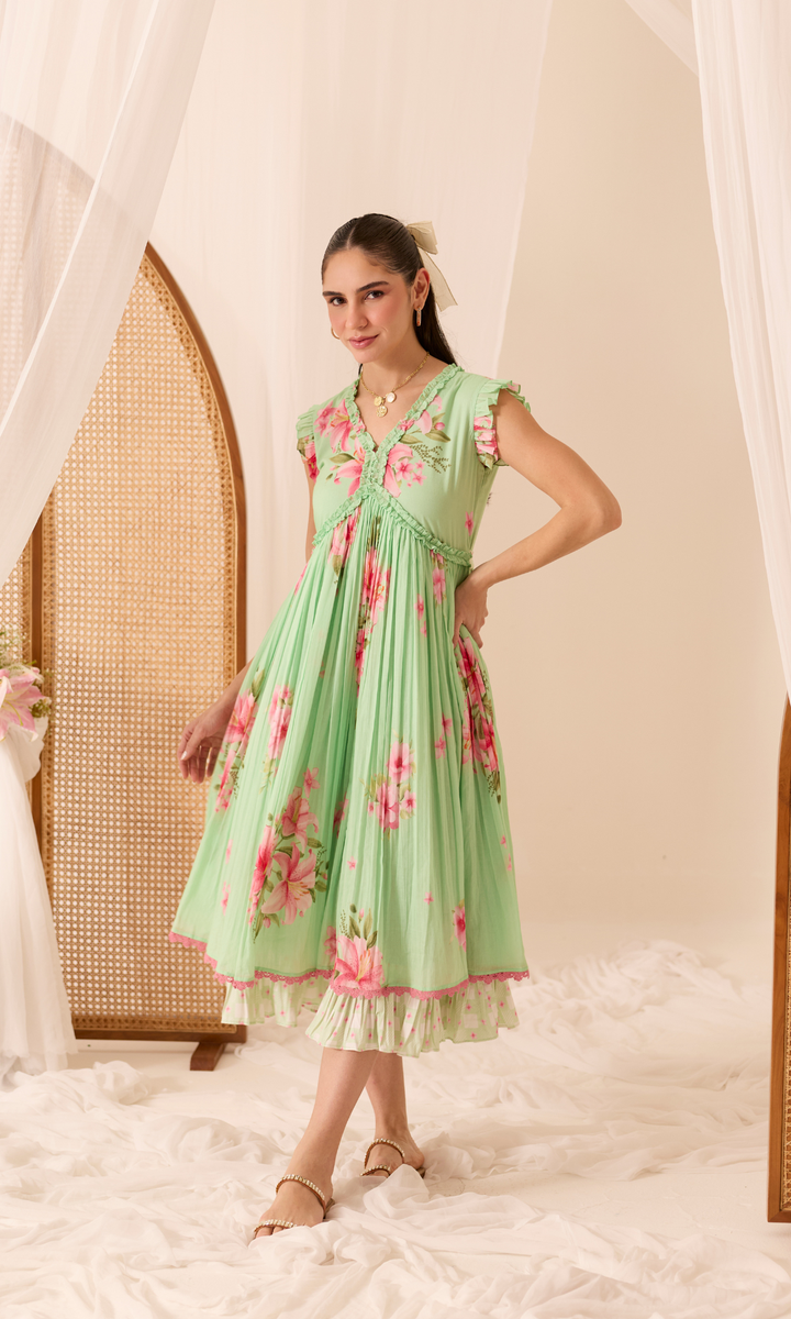 Paloma- Digitally printed Mulmul double layered dress