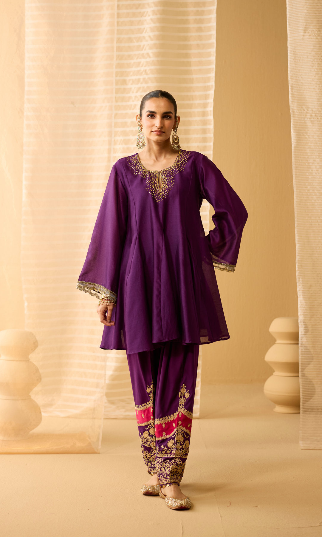 Roya Set- Chanderi Embroidered Kurta & Salwar with a Floral Dupatta (set of 3)