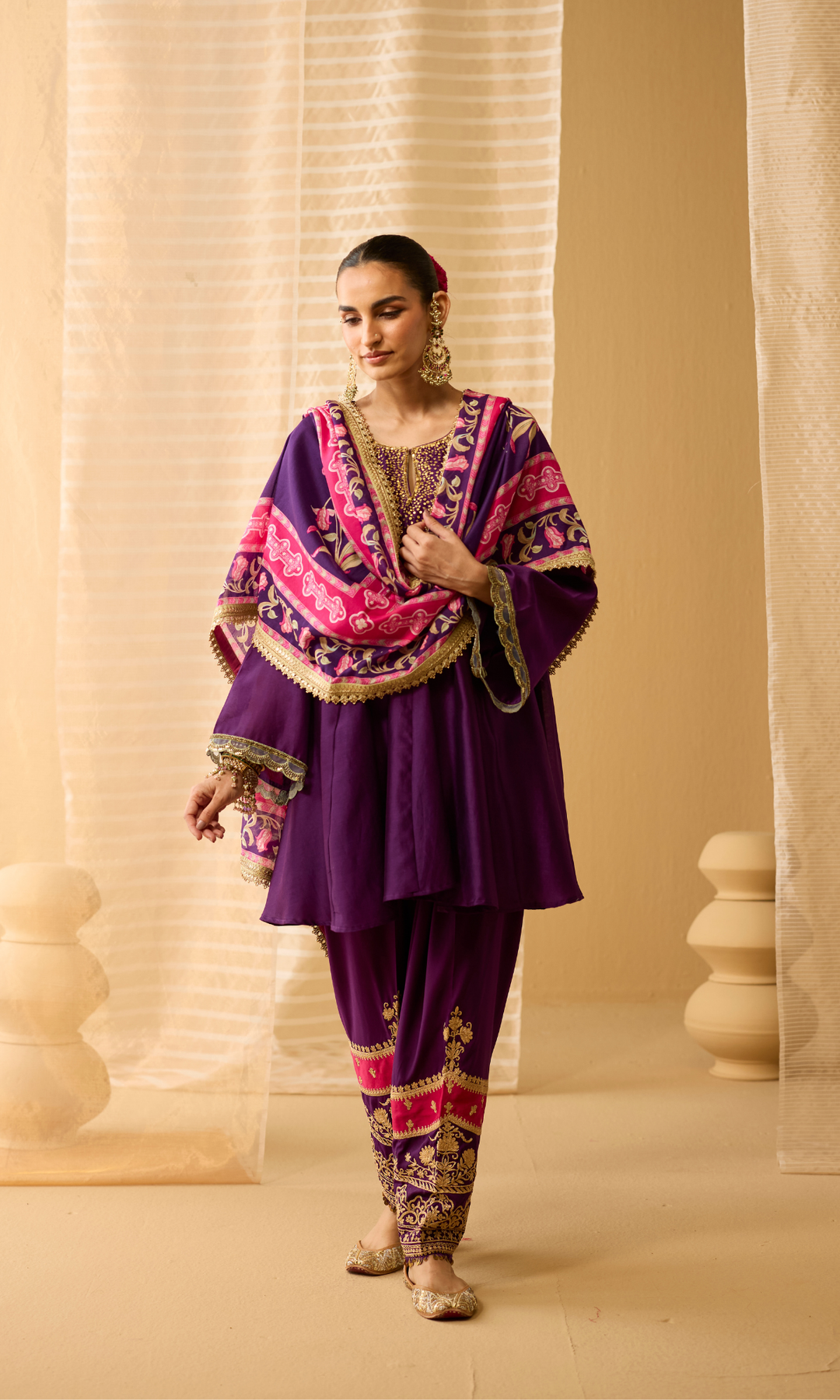 Roya Set- Chanderi Embroidered Kurta & Salwar with a Floral Dupatta (set of 3)