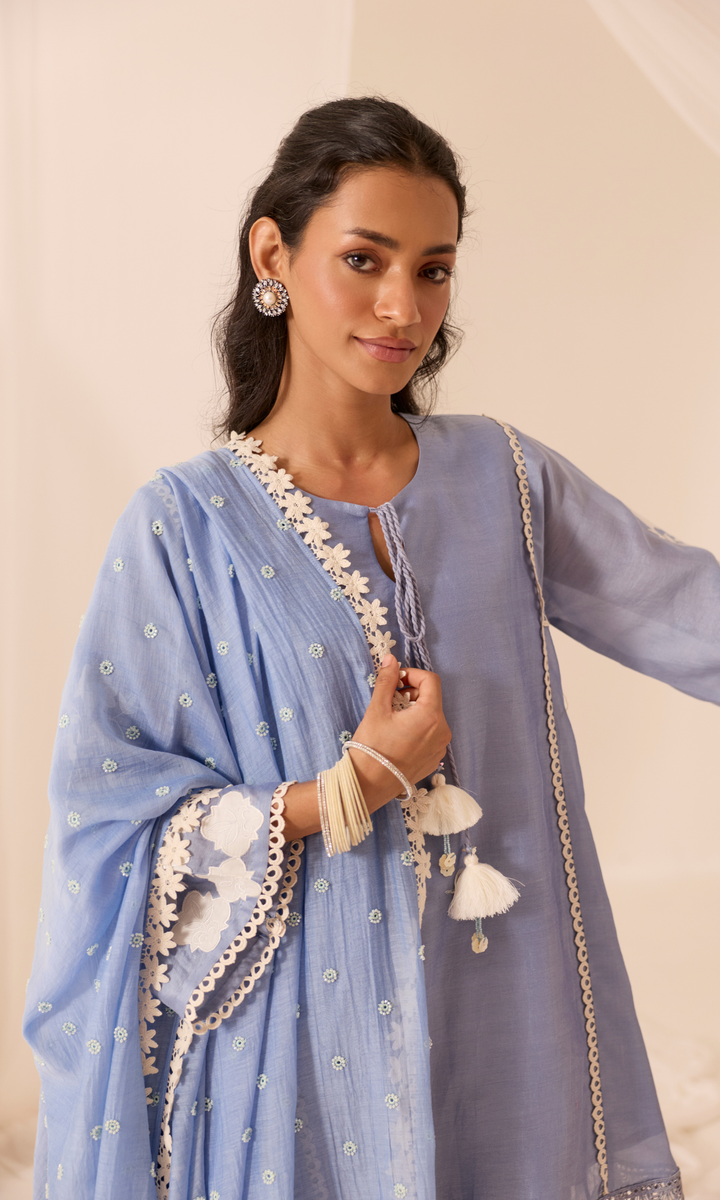 Aleena Set-Patchwork Chanderi Kurta & Farshi (set of 3)