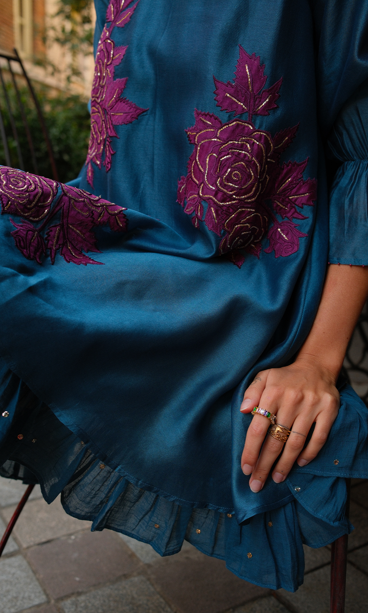Celeste- Chanderi double layered dress with appliqué work