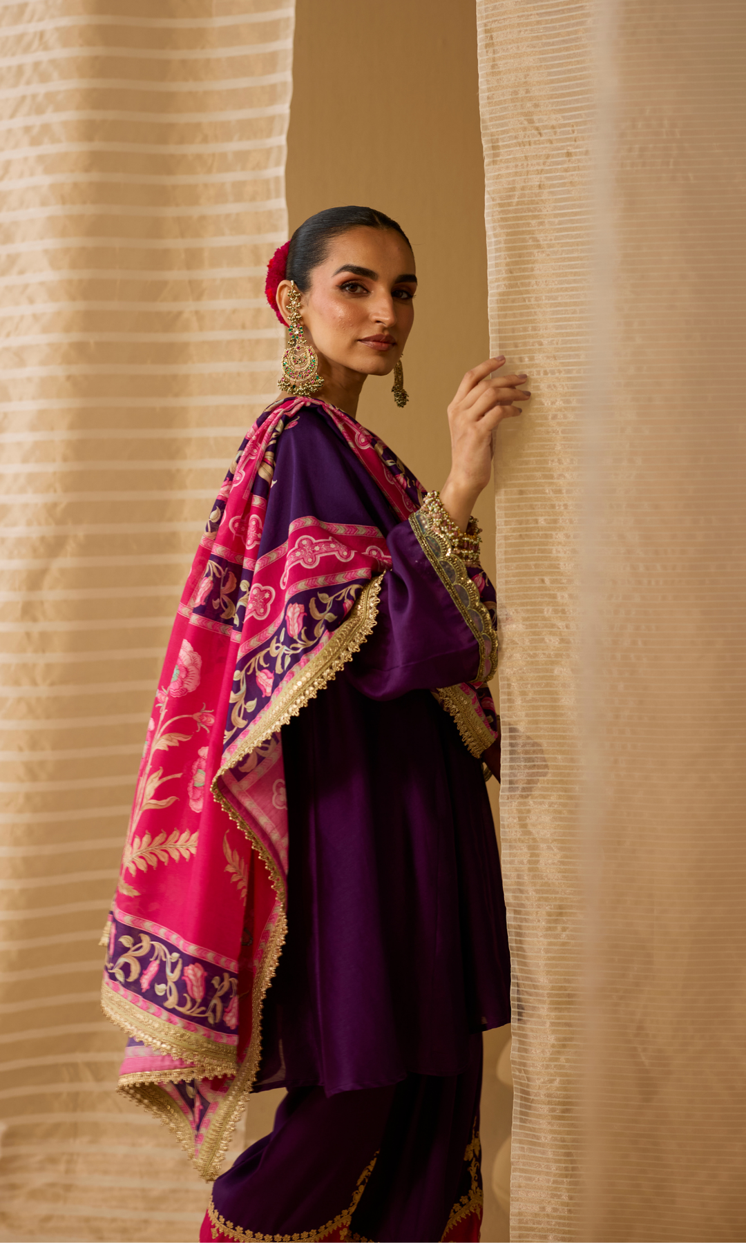Roya Set- Chanderi Embroidered Kurta & Salwar with a Floral Dupatta (set of 3)