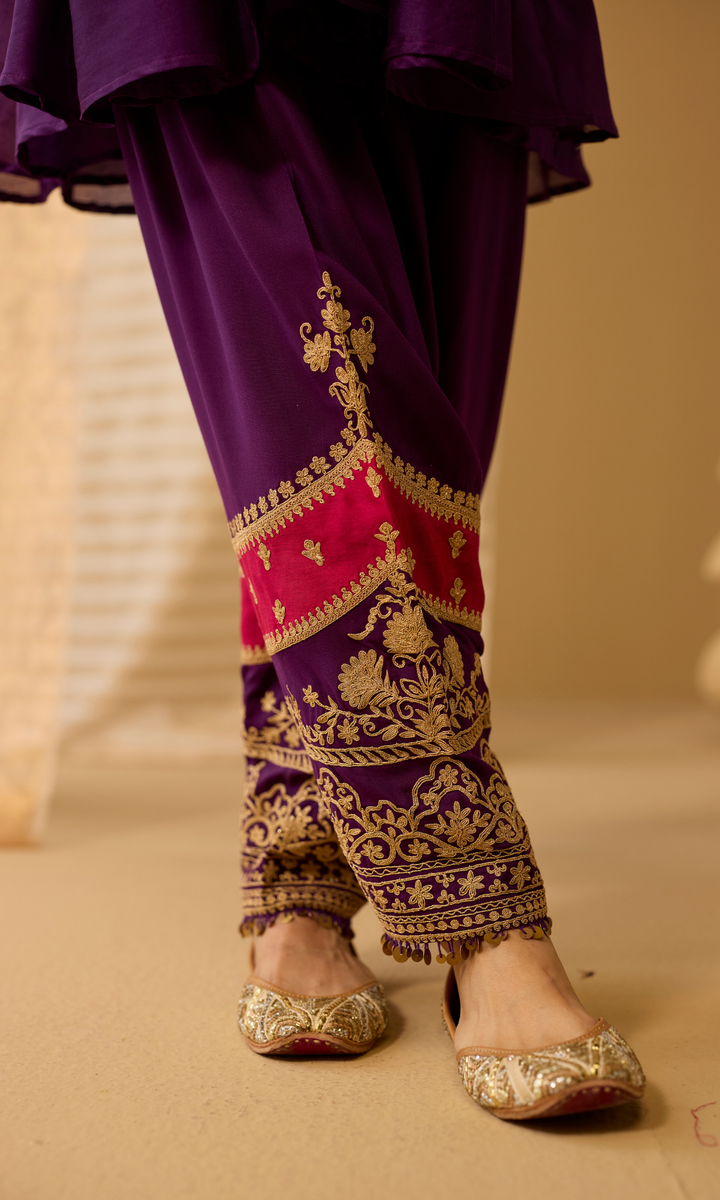 Roya Set- Chanderi Embroidered Kurta & Salwar with a Floral Dupatta (set of 3)