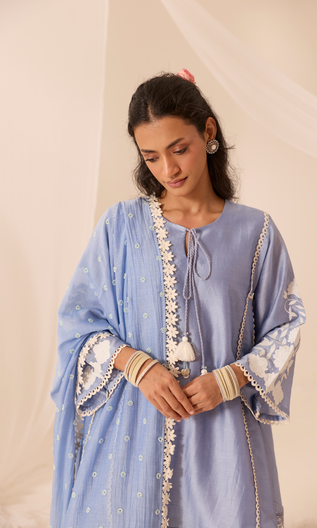 Aleena Set-Patchwork Chanderi Kurta & Farshi (set of 3)