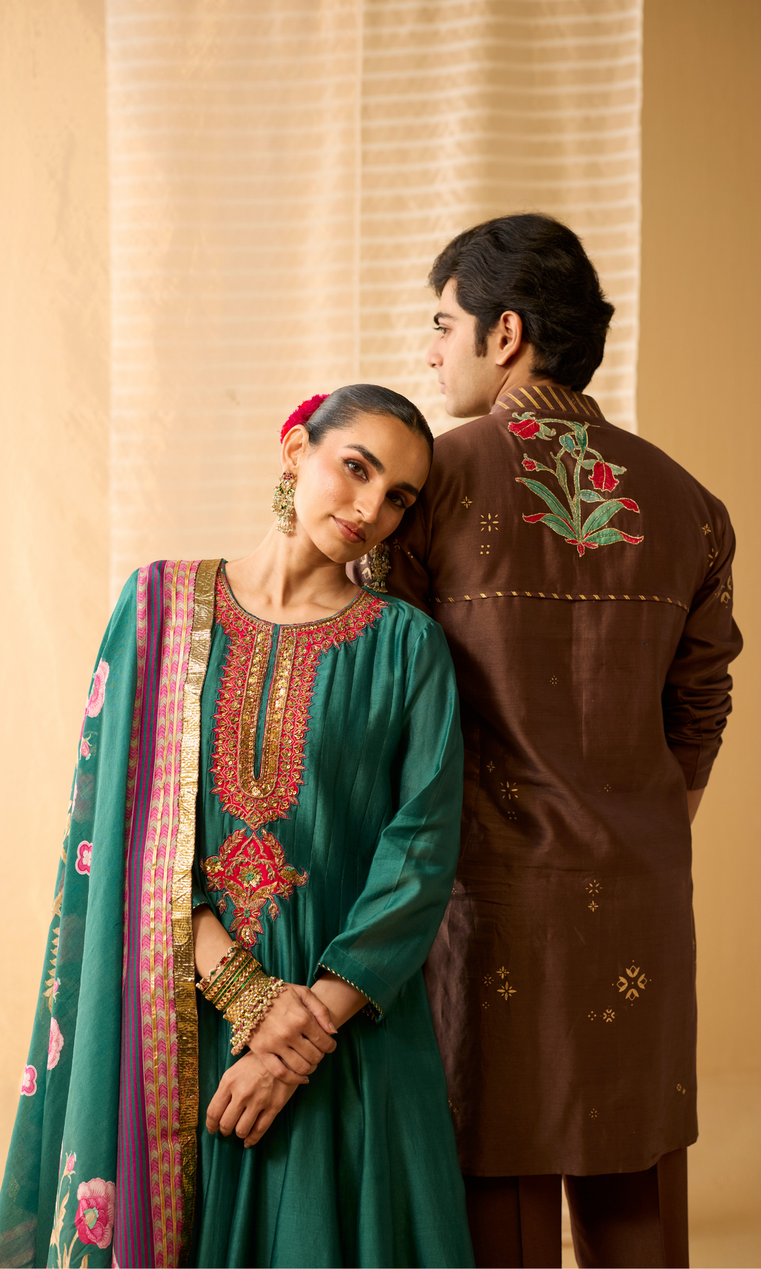 Ayla Set- Chanderi Anarkali with Gota Churidar and Dupatta (set of 3)