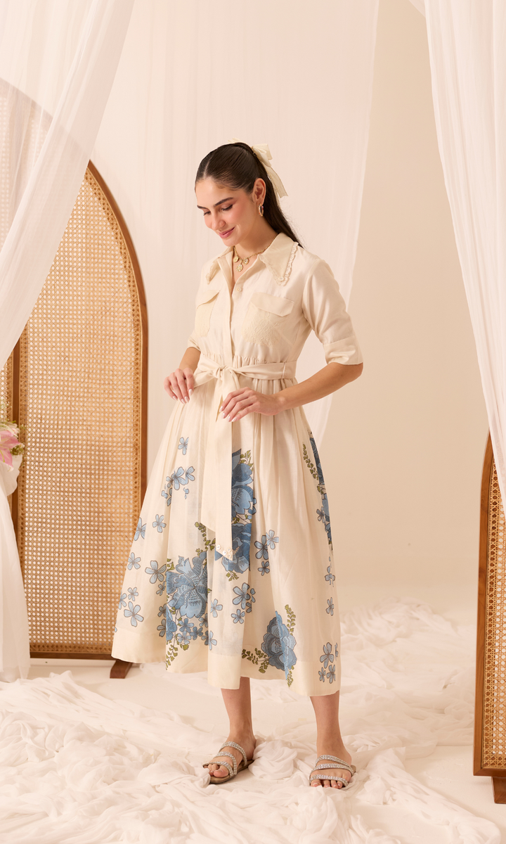 Dahlia- Block Printed Chanderi Dress