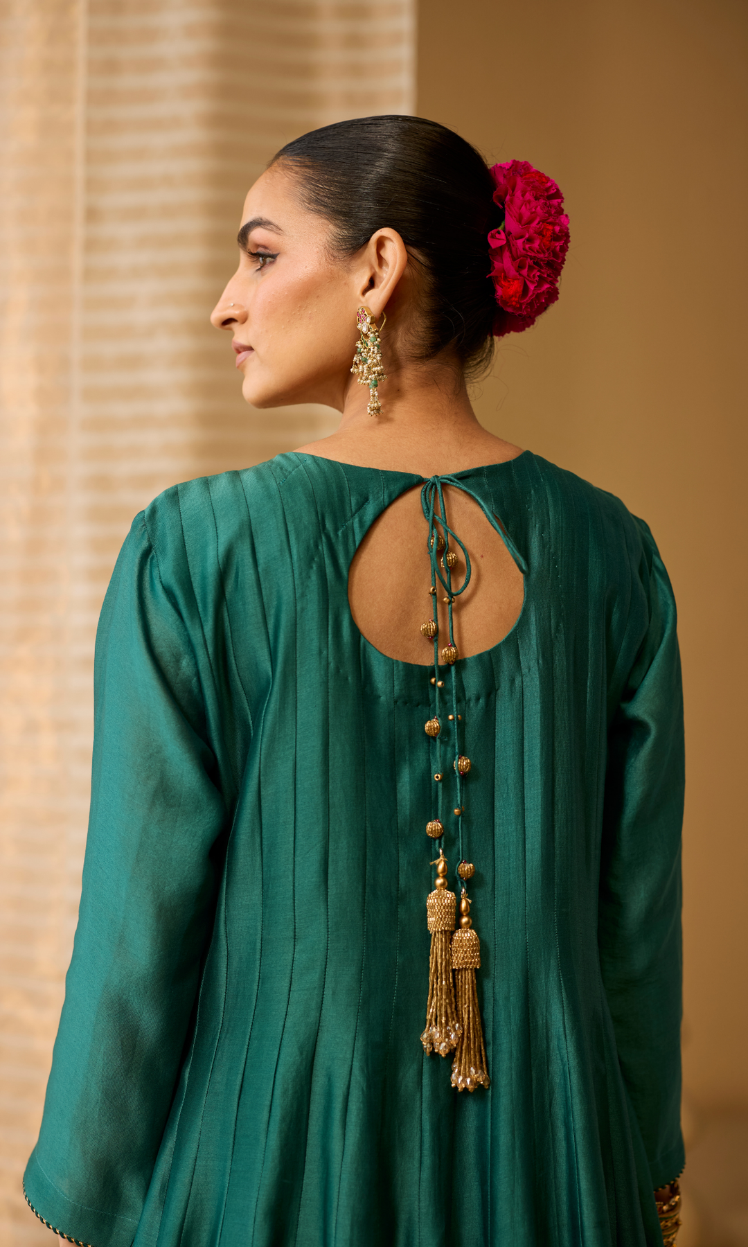 Ayla Set- Chanderi Anarkali with Gota Churidar and Dupatta (set of 3)