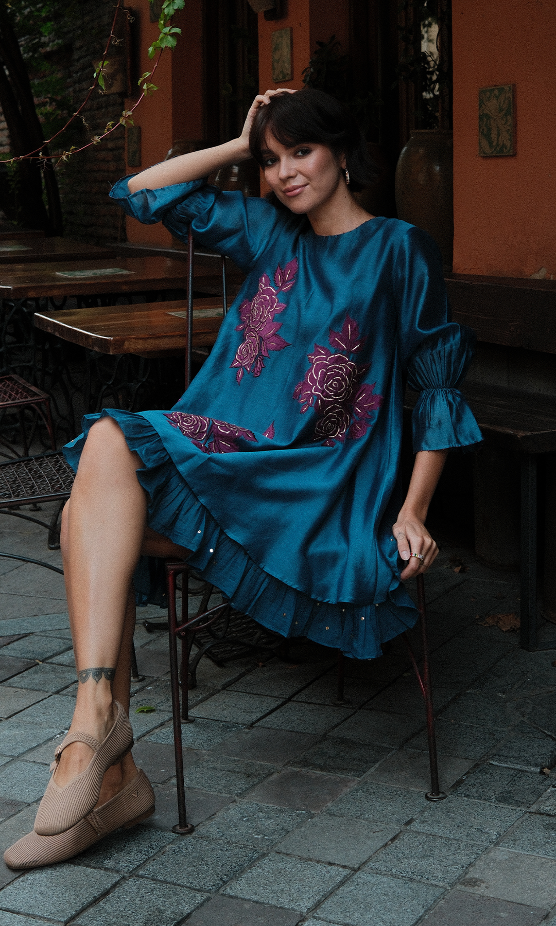 Celeste- Chanderi double layered dress with appliqué work