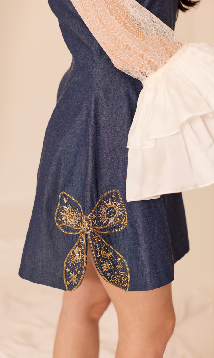 Freesia- Embroidered Denim Dress with Shirt (Set of 2)