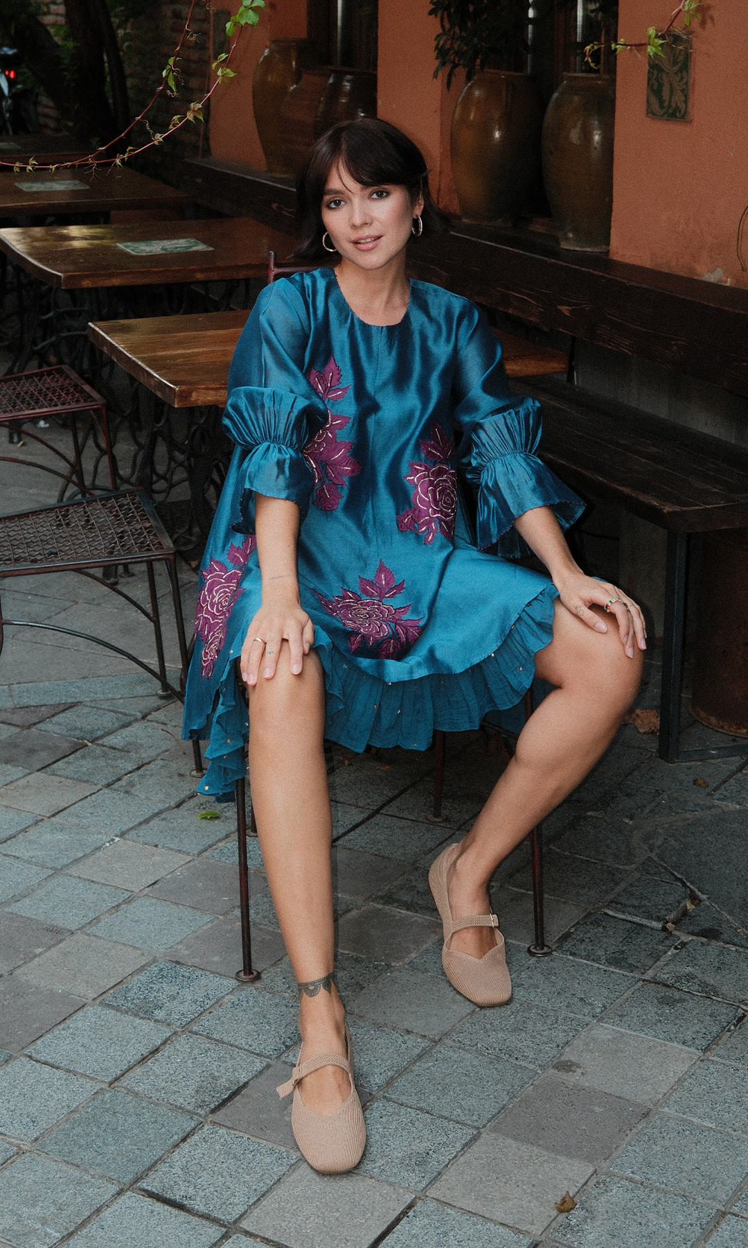 Celeste- Chanderi double layered dress with appliqué work