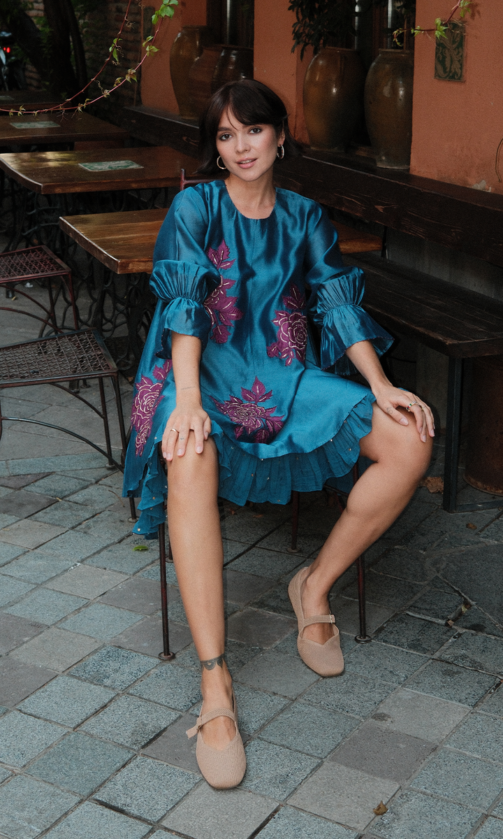 Celeste- Chanderi double layered dress with appliqué work