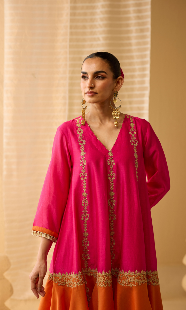 Soraya Set- Chanderi Embroidered Kurta with Tissue Pants