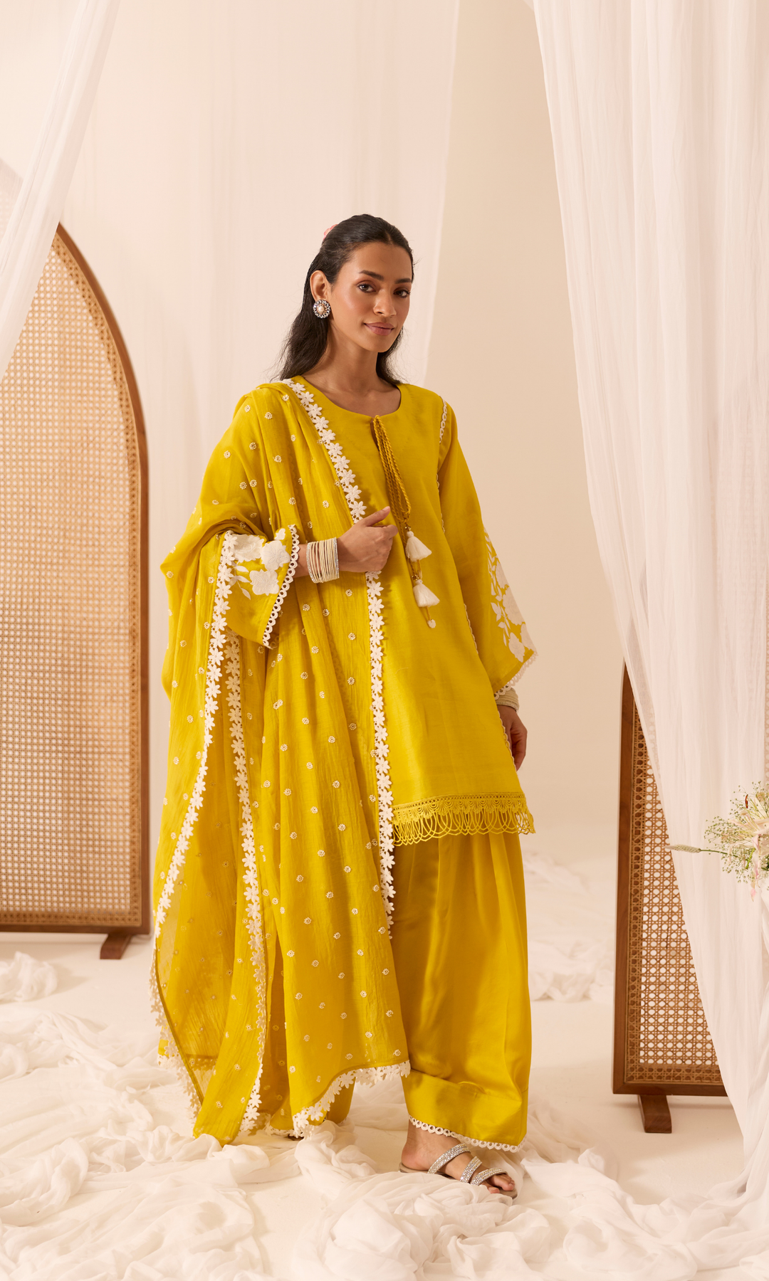 Aleena Set-Patchwork Chanderi Kurta & Farshi (set of 3)