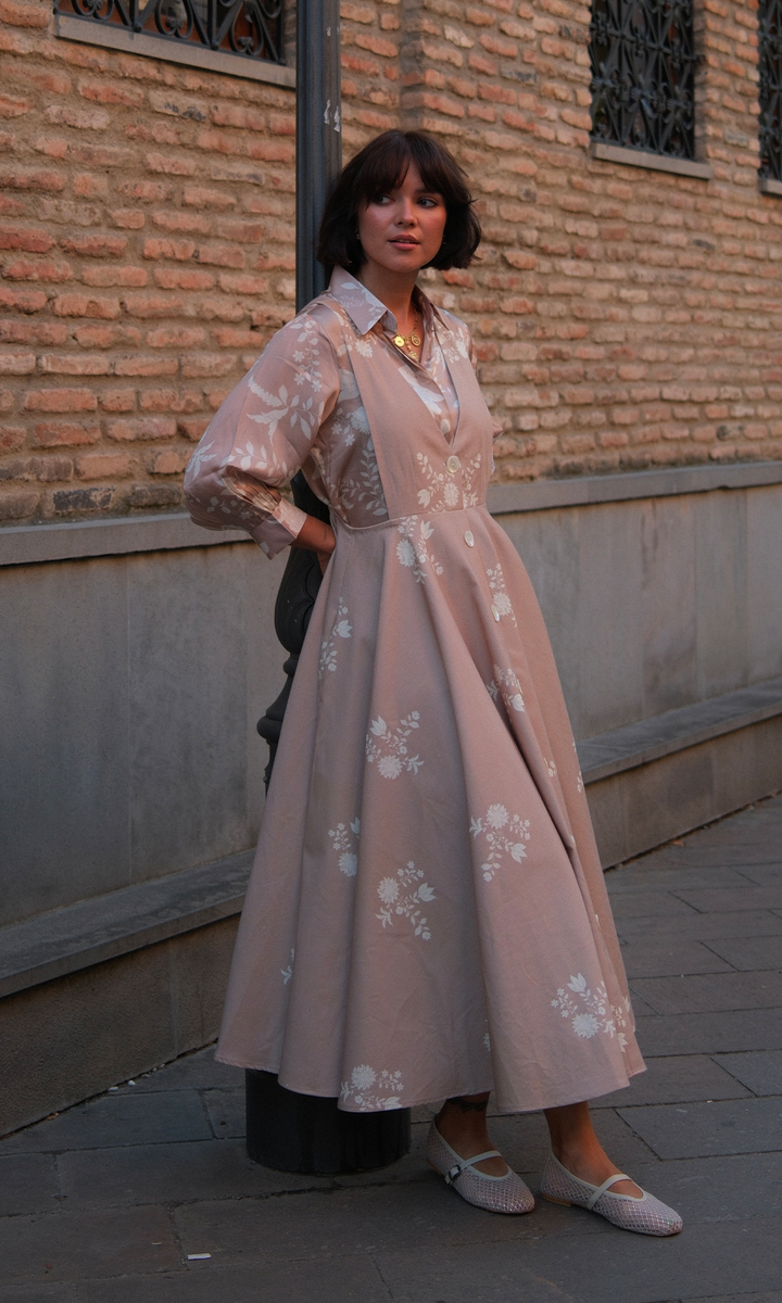 Juniper- Twill dress with digitally printed shirt