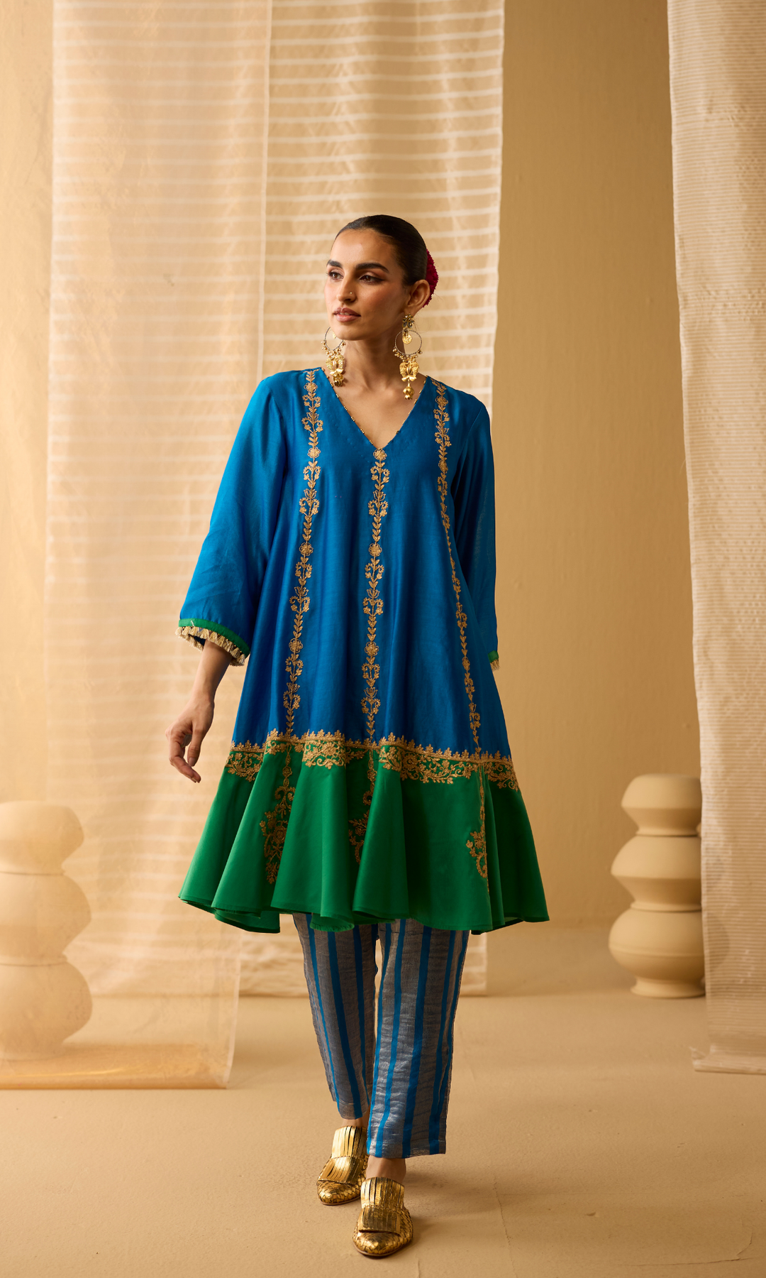 Soraya Set- Chanderi Embroidered Kurta with Tissue Pants