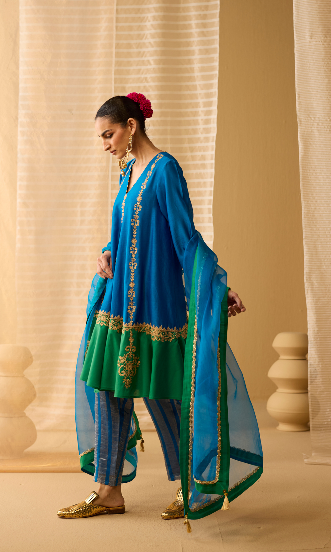 Soraya Set- Chanderi Embroidered Kurta with Tissue Pants