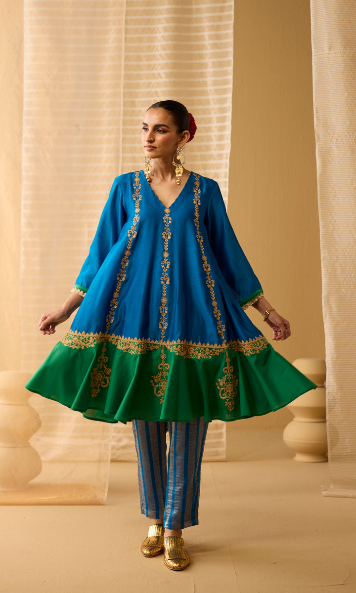 Soraya Set- Chanderi Embroidered Kurta with Tissue Pants