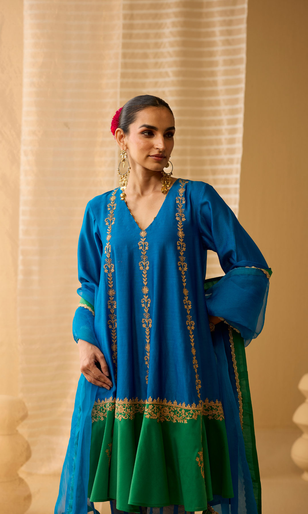 Soraya Set- Chanderi Embroidered Kurta with Tissue Pants