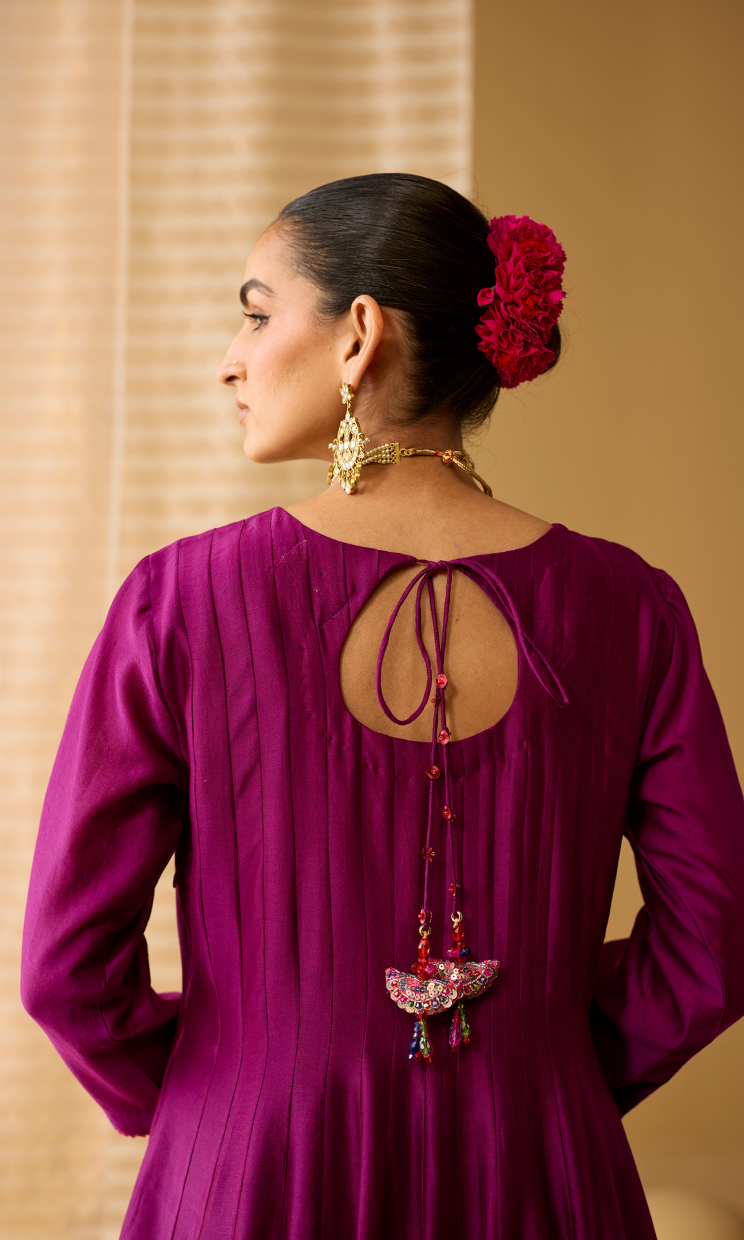 Ayla Set- Chanderi Anarkali with Gota Churidar and Dupatta (set of 3)