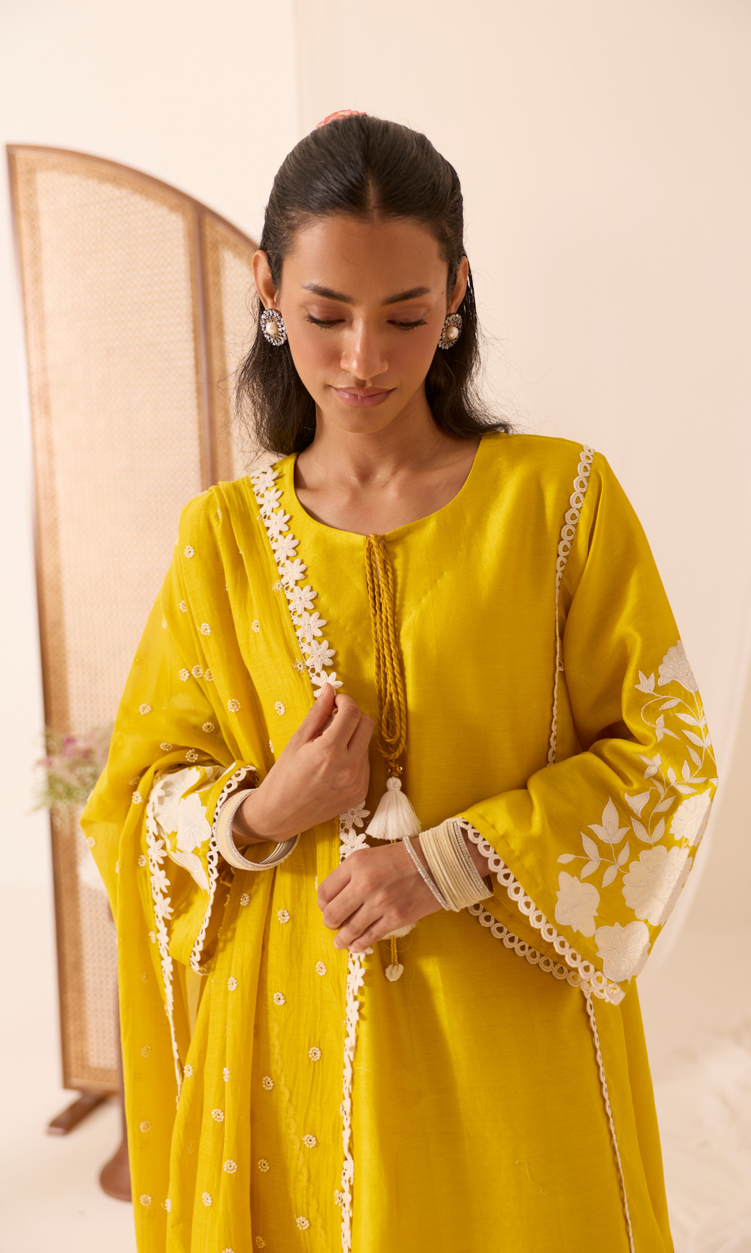 Aleena Set-Patchwork Chanderi Kurta & Farshi (set of 3)