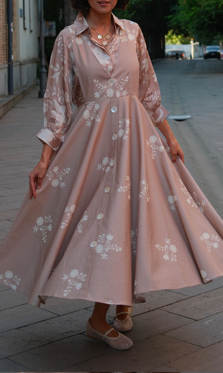 Juniper- Twill dress with digitally printed shirt
