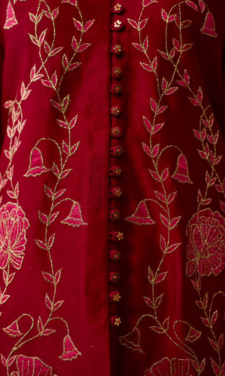 Liyana Set- Chanderi Embroidered Kurta with Satin Sharara and Mukaish Dupatta (set of 3)