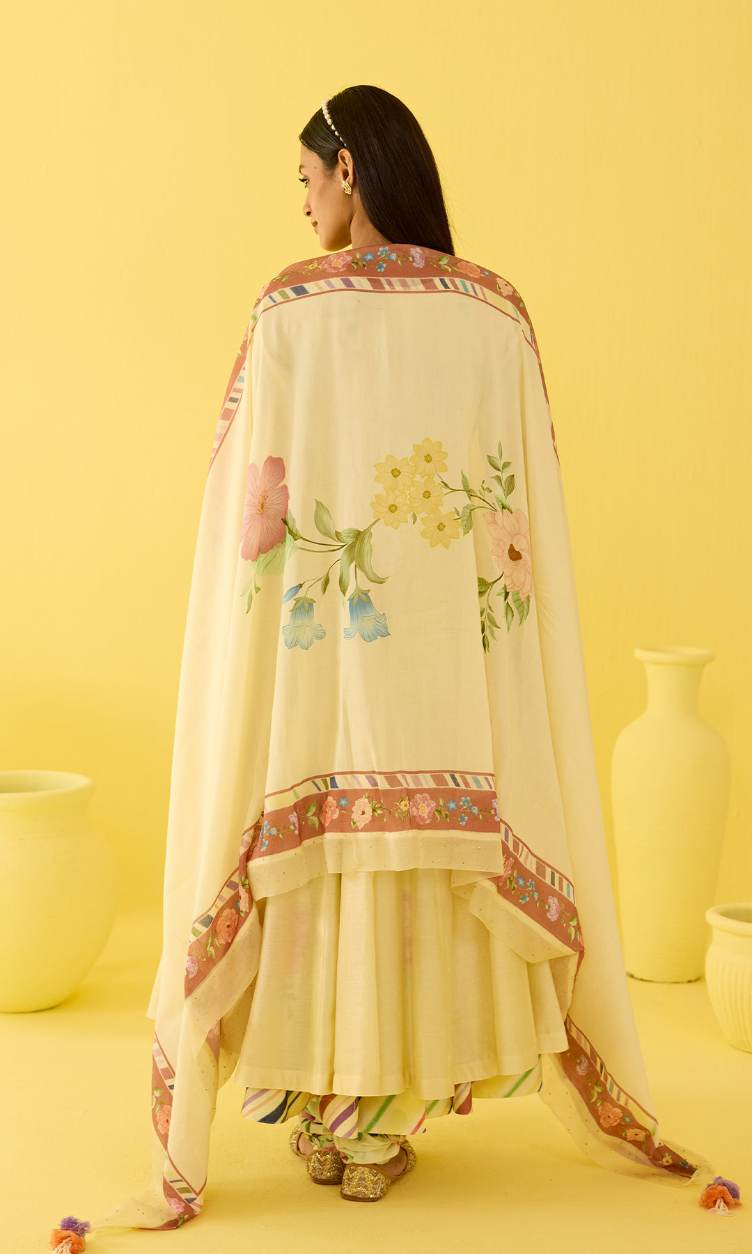Parisa Set- Chanderi hand embroidered anarkali with printed churidar and dupatta (set of 3)