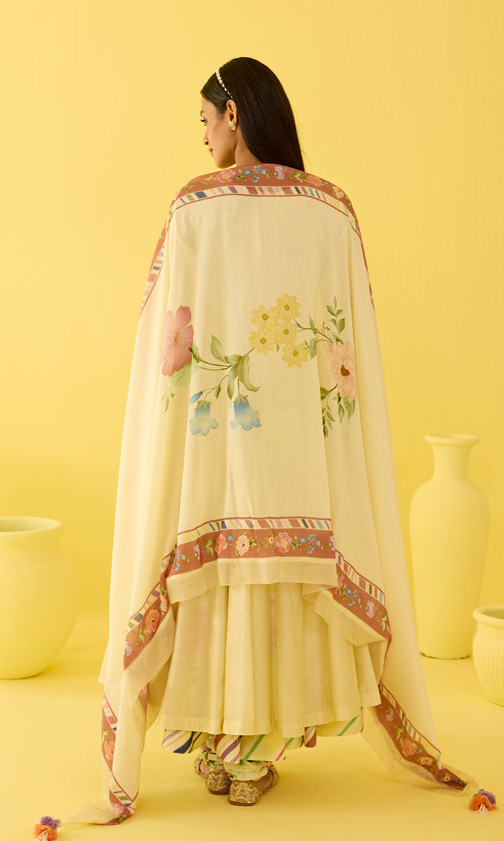 Parisa Set- Chanderi hand embroidered anarkali with printed churidar and dupatta (set of 3)