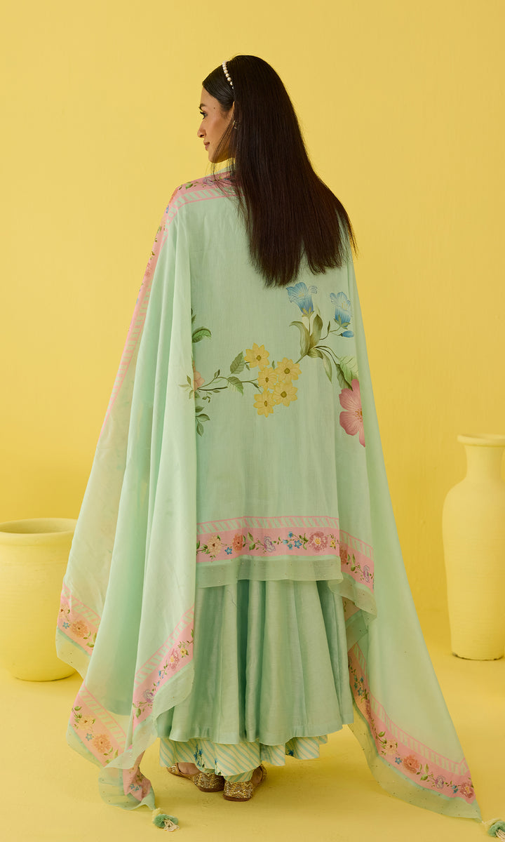 Parisa Set- Chanderi hand embroidered anarkali with printed churidar and dupatta (set of 3)