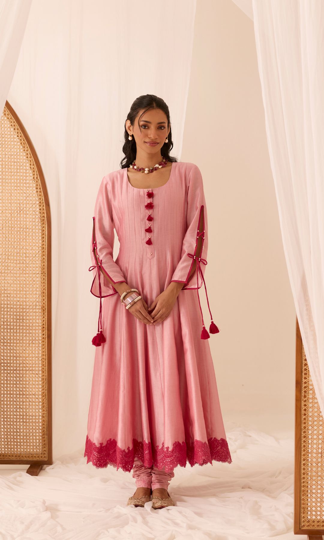 Adah Set- Chanderi Block Printed Floral Anarkali (set of 3)
