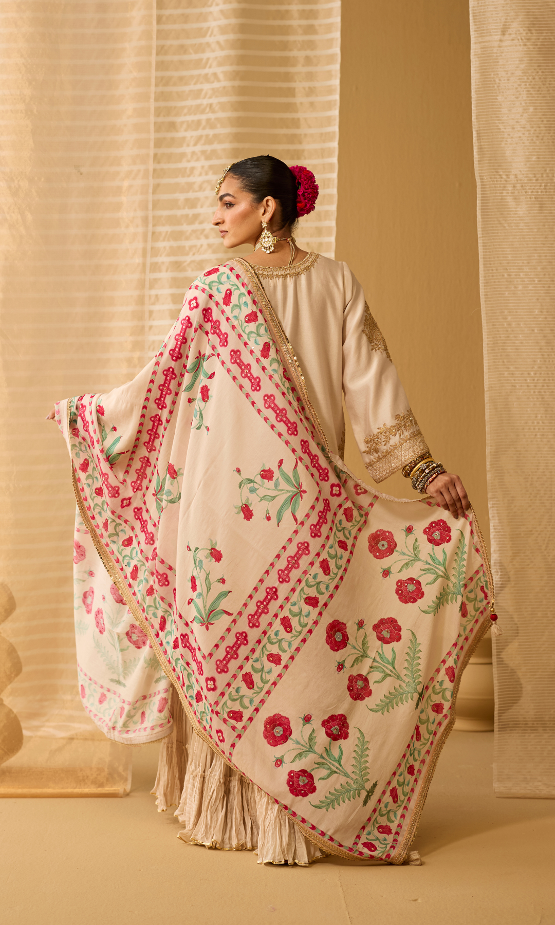 Parisa Set- Chanderi Embroidered Kurta with Sharara and Floral Dupatta (set of 3)
