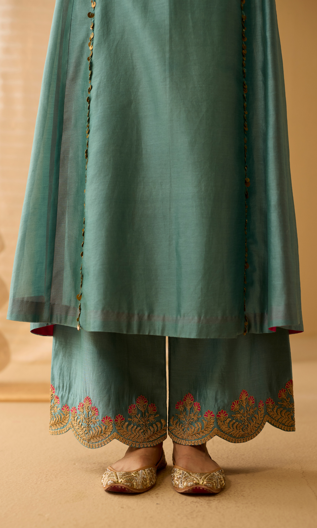 Ariba Set- Chanderi Embroidered Kurta with Scallop Pants