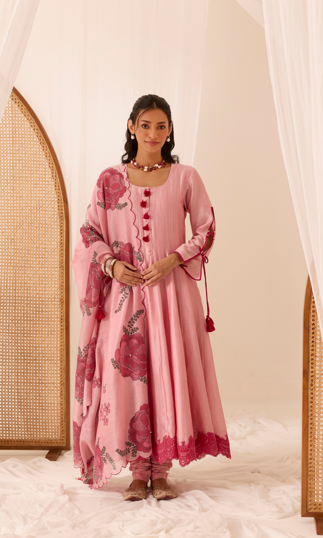 Adah Set- Chanderi Block Printed Floral Anarkali (set of 3)
