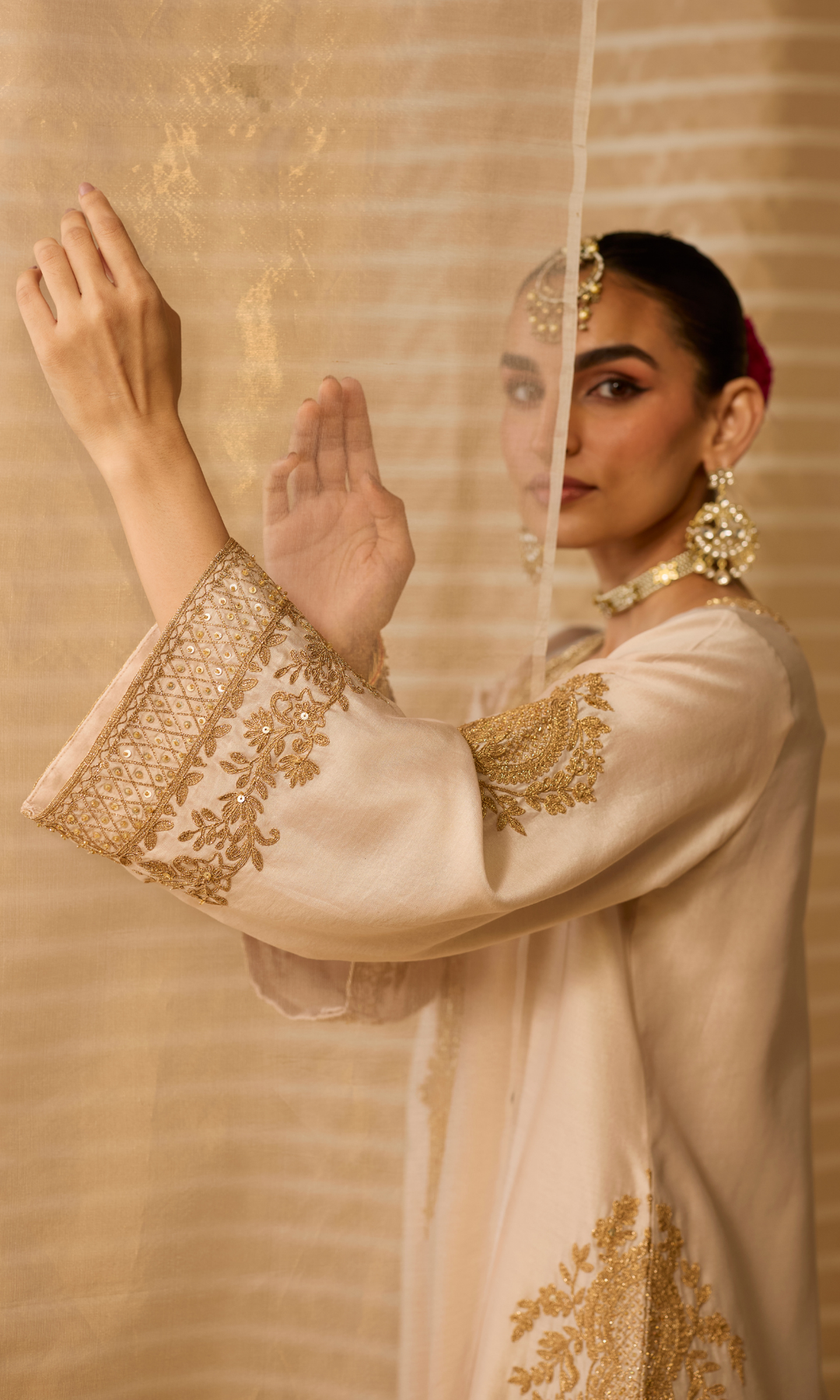 Mahira Set- Chanderi Embroidered Kurta with Sharara and Applique Dupatta (set of 3)