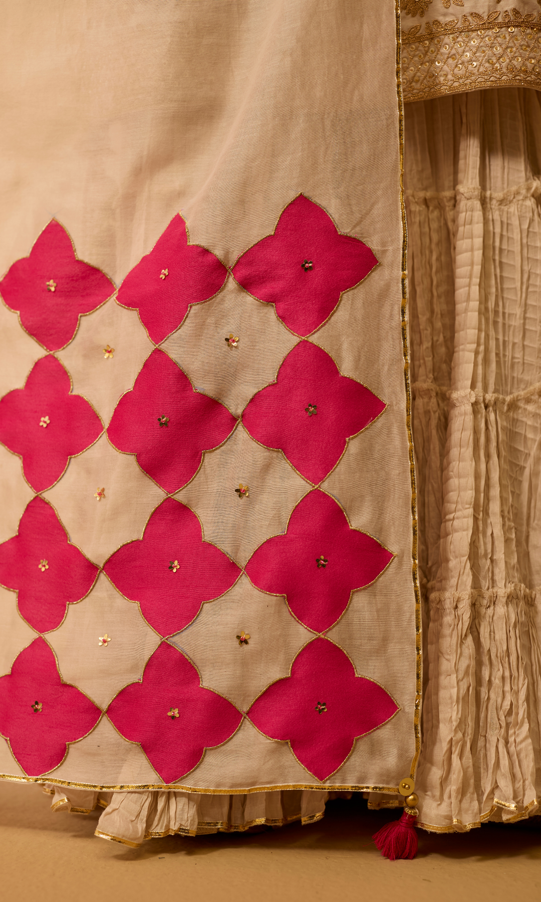 Mahira Set- Chanderi Embroidered Kurta with Sharara and Applique Dupatta (set of 3)