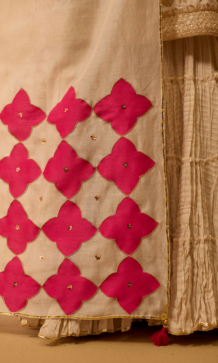 Mahira Set- Chanderi Embroidered Kurta with Sharara and Applique Dupatta (set of 3)